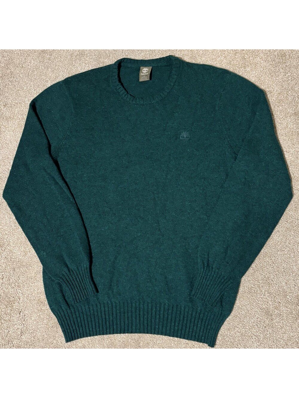 Vintage Timberland Mens (fits Sz Medium) Wool Blend Knit Sweater Green Crew Neck